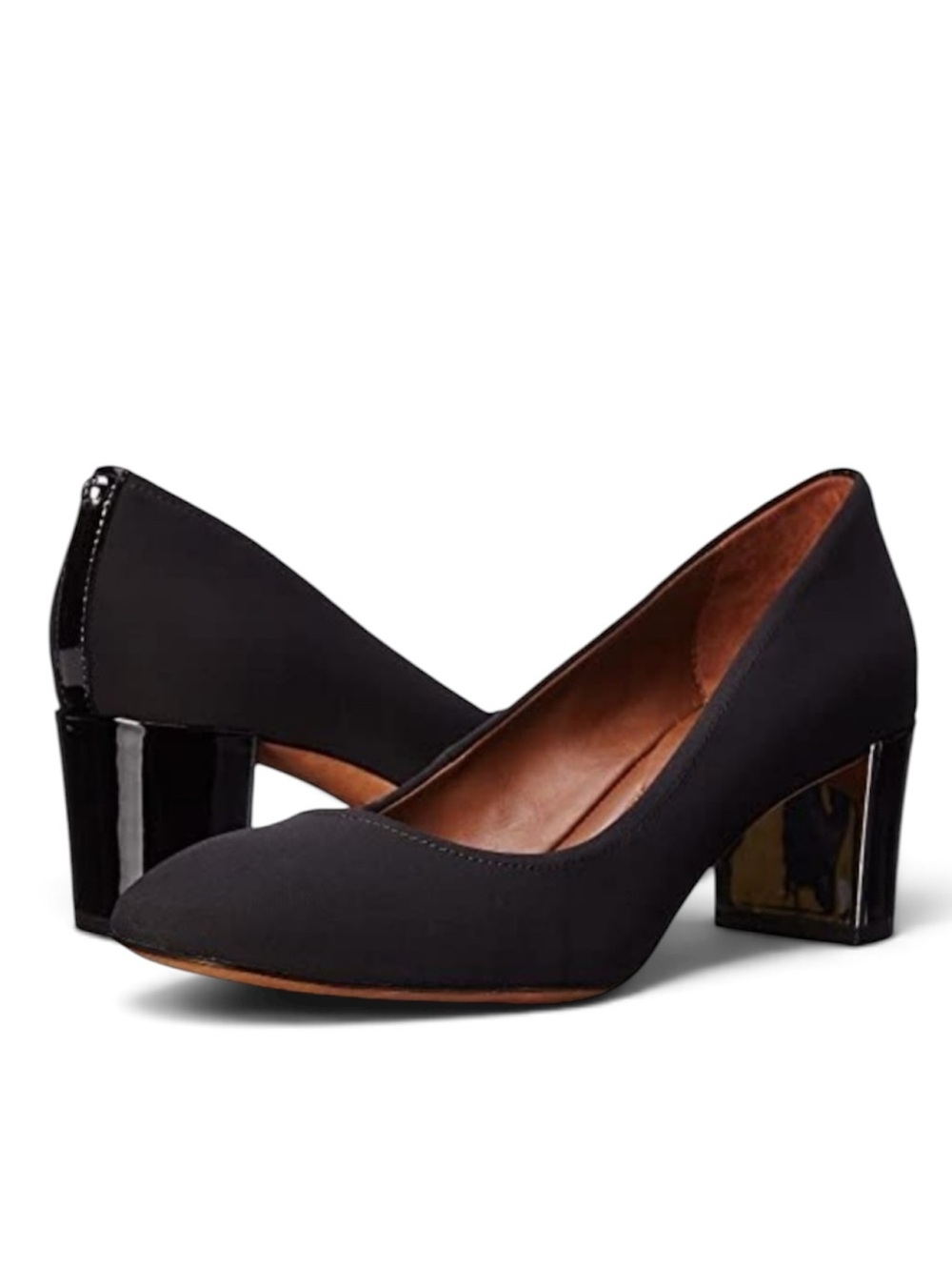 Donald J. Pliner CORIN Crepe Block Heel Pumps EC 8 Patent Leather Round Toe